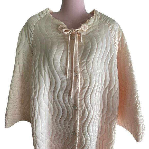 Vintage Barbizon Robe Womens Large Quilted Satin Nylon Housecoat Pockets 60s - Picture 3 of 8